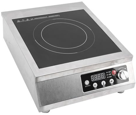 Piano cottura a induzione commerciale, 3500W Fornello elettrico portatile da banco con piastra calda e controllo della temperatura con timer, Bruciatore a induzione in acciaio