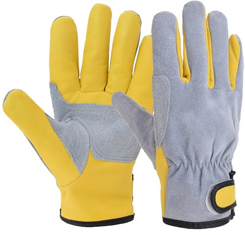 EINSKEY Arbeitshandschuhe aus Ziegenleder für Damen & Herren – Dornenfeste Gartenhandschuhe, Robust für Baustelle, Holzarbeiten, Schweißarbeiten, Rosen schneiden und Haushalt