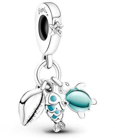 Blau Muschel Charm Stopper, Schildkröte Clip, Fisch Anhänger, Silber Charms für Armbänder, Bead Charms für Damen