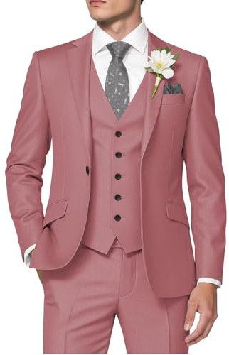 HUUTOE Herren 3-teilige Anzüge Slim Fit Hochzeit Anzüge für Männer Abschlussball Kleid Anzug Sommer Blazer Jacke Weste Hose Smoking Set Herren, Dusty Rose, XX-Large