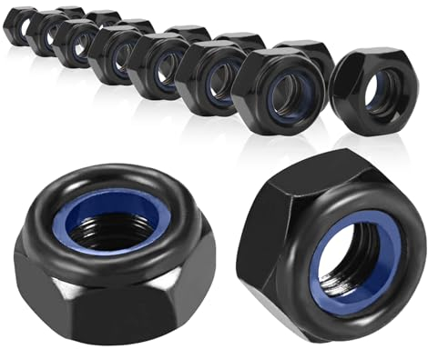 30 tuercas hexagonales M8, color negro, tuercas de seguridad M8, tuercas de bloqueo antirroturas, de nailon, tuercas autoblocantes, tuercas de contratuerca, tuercas m8, acero inoxidable, autoblocantes