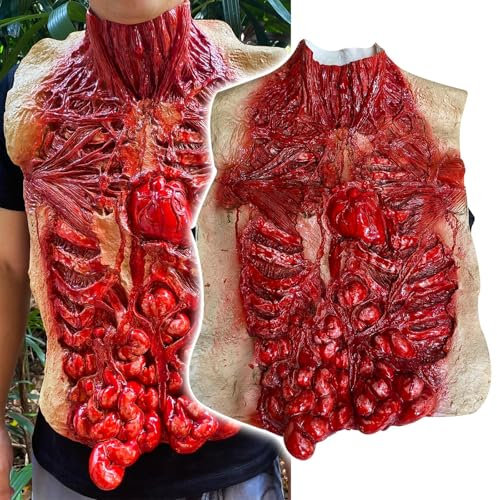 Yearsahrk Costume d'Halloween pour homme Intestine sanglante torse poitrine faux morts corps horreur zombie décorations d'Halloween accessoires de cosplay