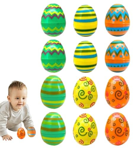 Ostereier zum Befüllen Leere Ostereier | Osterkorb für die Eiersuche, nachfüllbares Spielzeug, Partygeschenke, 12 Stück | Bunte und leuchtende Muscheln Sortiment, Füllung