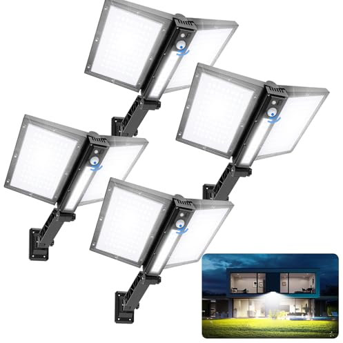 Bellanny Straßenlaternen Solarlampe Strahler Wegeleuchte mit Bewegungsmelder 200W Solar Wandleuchte mit Fernbedienung, 180LED Solarleuchten 6500K Straßenlampe Flutlicht für Garten Hotel Garage, 4er
