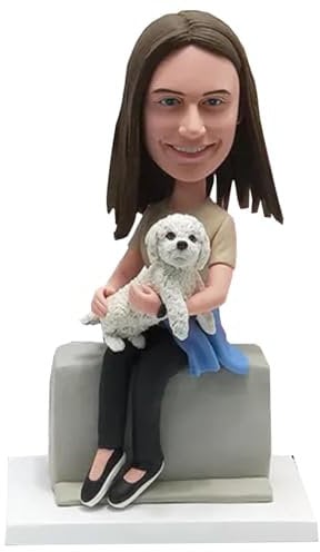 Wackelkopf Eine Frau mit einem Haustier Hund Custom Wackelkopf, personalisierte Aktionsfigur basierend auf Ihrem Foto, benutzerdefinierte personalisierte einzigartige handgefertigte Wackelkopf-Figur,