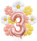Geburtstagsdeko 3 Jahr Mädchen mit Gänseblümchen Folienballon, Deko 3. Geburtstag Mädchen Junge, Rosegold Luftballon 3. Geburtstag Deko Set mit Zahl 3 Ballon, Erster Geburtstage Mädchen Deko Geschenk