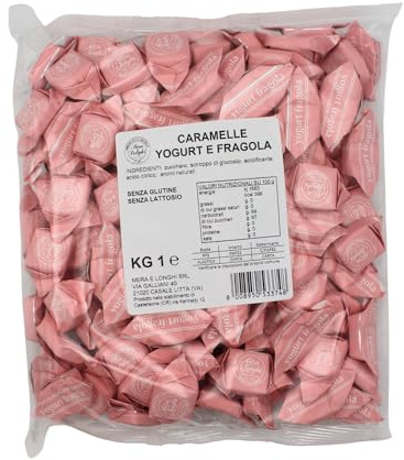 Mera & Longhi Caramelle Quadre Yogurt Fragola - Confezione da 1 kg