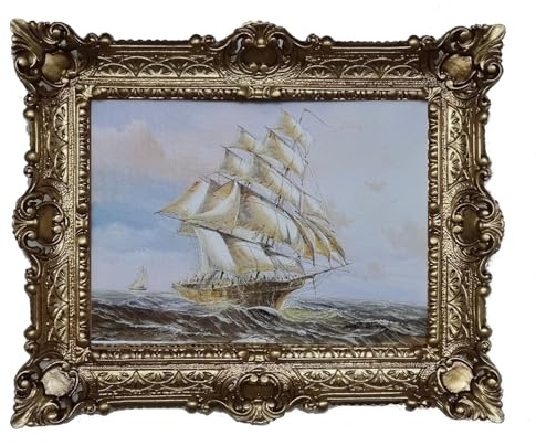 Generisch Vintage Segelschiff gemälde mit Antik-Goldrahmen 56x46 cm, Maritimes Wandbild, 19. Jahrhundert Stil