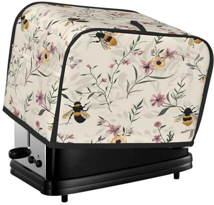 Mexpekil Retro Animal Bee Flower 2 Slice Toaster Cover Waterproof Appliance Covers with Hanging Loop Dustproof Bread Toaster Protector for Kitchen