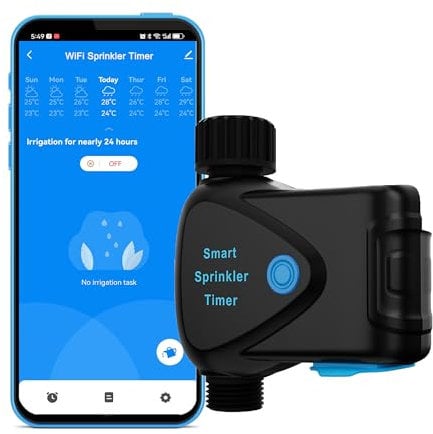 WiFi Sprinkler Timer: Smart Hose Timer for Garden Hose, Automatic Irrigation Controller, App Remote Control, Weather-Based Smart Watering, Compatible with Alexa, Google Home