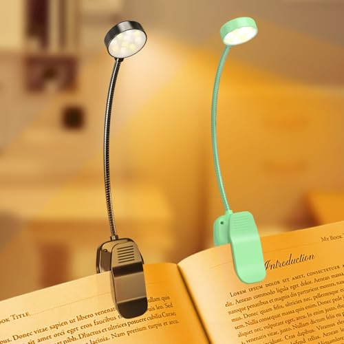 KTEBO® 2 Packs Rechargeable Book Reading Light - Adjustable Brightness, 3 Color Temperatures, 30+ Hours Runtime - Eye Care 10 LED Lamp for Reading for Bed - Perfect Christmas Gifts,Green & Black