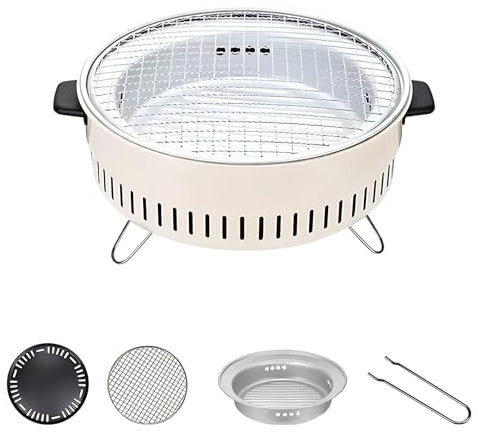 PQPQLI Holzkohlegrill Runden, Kugelgrill Tragbar, Ø 31 cm, Leichter Tragbarer BBQ Grill Holzgriffen Komplettes Zubehör, Außen, Terrasse, Camping, Grillparty, Für 3-5 Personen