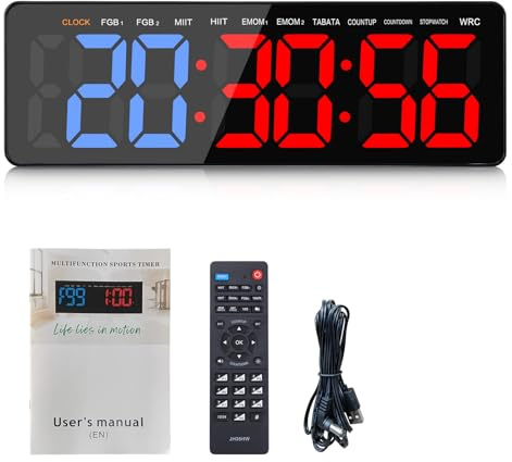 Timer Sport Minuteur Fitness LED Grand Mural Télécommande Crossfit Gym Boxe | count up, count down, chronomètre, horloge, mode DIY, TABATA, EMOM, HIIT, MIIT, WRC
