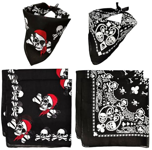 FUIPVGI Bandana mit Totenkopf-Paisleymuster, doppelseitig, gekreuzte Knochen, Piraten-Spielkarte, Bandana, Schal, Stirnband, Halstuch, Kopftuch für Motorradfahren, für Piraten-Motto-Partys und