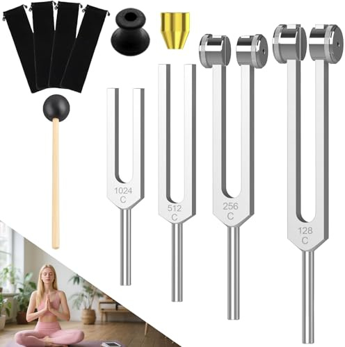 Tuning Forks for Healing Set,7 Piece Tuning Forks with Crystal Massage Head (128hz, 256hz, 512hz, 1024hz),Frequency Healing Device for Sound Therapy, Chakra Balancing, Meditation & Yoga
