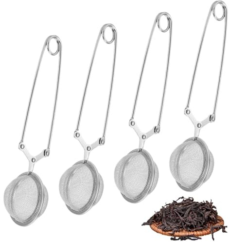 4er Set Teezangen aus rostfreiem Edelstahl, Teesieb für losen Tee, feinmaschige Siebzange, Teeaufgießer in Kugelform, Geeignet Für Tee, losen Durch Leichtes Drücken Mit Teeblättern Befüllen
