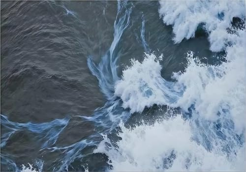 gdkldfg Papier Peint Panoramique Intissé 300x210cm Mer Noir Et Blanc Vagues Paysage Naturel,Decoration Chambre/Salon,Tapisserie,Poster Murales