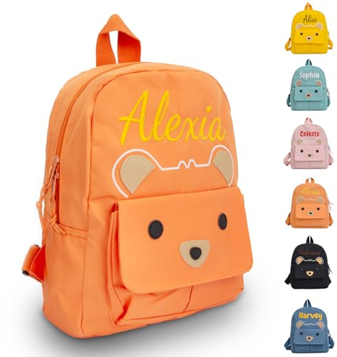 Générique Sac Personnalisable pour Enfants, Cartable Maternelle Brodé, Mini Sac À Dos Style Petit Ours avec Prénom - Parfait pour la Crèche, l'École et les Voyages