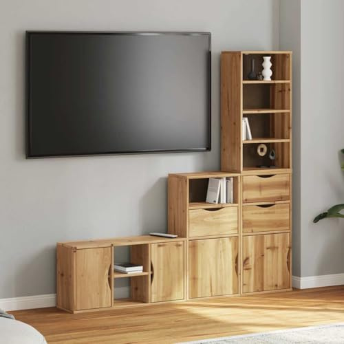 Tonture 4-TLG. Wohnwand ODDA, Massivholz Kiefer Honigwachs-Finish, 79x24x40cm TV-Schrank, Stauraum für Wohnzimmer, Medien, Bücher, Zeitschriften, modernes Design