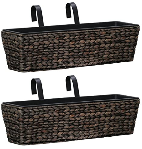 Mokuyary Lot de 2 jardinières en jacinthe d'eau marron avec support, 2 pièces, en rotin, jardinière en plastique