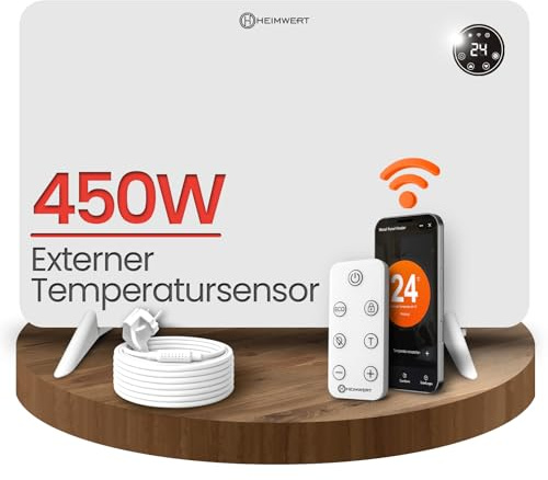 HEIMWERT Infrarot Wandheizung - Sofort Wohlfühlwärme - Senkt Heizkosten enorm - Luxusausstattung mit Thermostat + App - Langlebig, Geräuschlos - 2in1 Wandmontage und Standgerät (weiß - 450Watt)