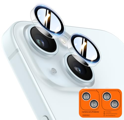 TOCOL 2 Pack for iPhone 15 / iPhone 15 Plus Camera Lens Protectors | Individual Tempered Glass Protectors, Easy Installation, Case Friendly, Anti-Scratch, HD Night Shooting Mode, Clear