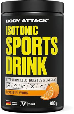 Body Attack Isotonic Sports Drink Pulver Orange 800 g | mit Calcium, Magnesium, Kalium, Natrium & Zink, isotonisches Getränkepulver, mit Kohlenhydraten, 2 Flavours