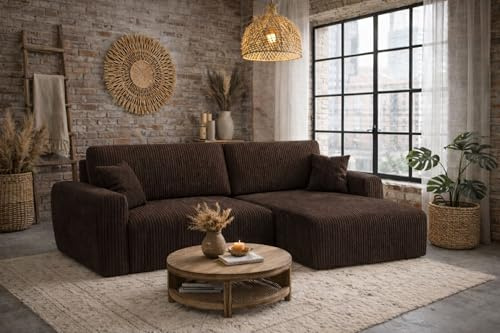 Kaiser Möbel Ariel XL Ecksofa mit Schlaffunktion und Bettkasten, DL-System, Liegefläche 230x140 cm, HR-Schaum, modern (Poso, Braun, Rechts)