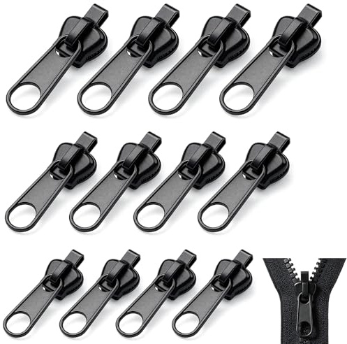 12 Stück Reißverschluss-Reparaturset Universal | 3 Größen, Abnehmbare Zipper für Rucksack, Jacke, Koffer, Schlafsack | Robuste Schwarze Ersatz-Zipper