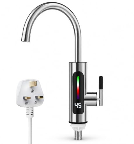 Instant Hot Water Tap,220V 3000W,Electric Tap Heater,45-60°C Adjustable | 360°Rotatable Stainless Hot Water Tap with Digital Display, Tankless Electric Hot Water Faucet for Kitchen/Bathroom