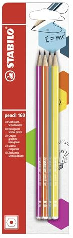 STABILO - Bleistift - pencil 160 in pink, blau, orange, gelb - 4er Pack - Härtegrad HB