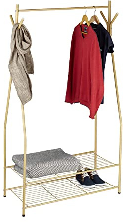 Relaxdays Coat Rack with Shoe Storage SANDRA, Metal, Wide, Clothes Rail, 2 Shelves, HxWxD: 162 x 90 x 40 cm, Brown