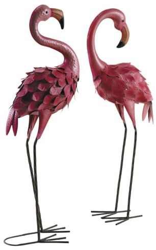 AUBRY GASPARD - Flamant Rose Métal Laqué Mat - Décoration Jardin - Rose - Modèle 1: 20x14x61 cm - Modèle 2: 23.5x14x61 cm - Chic Moderne - Vendu à l'Unité - Poids 1.25 kg