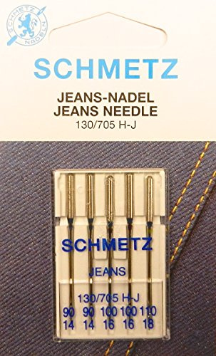 Schmetz Jeans / Denim Sewing Machine Needles Assortment, Flat Shank, 130/705 H-J, Thickness Size 90/14, 100/16 & 110/18