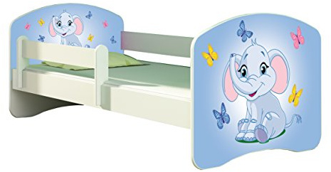Kinderbett Jugendbett mit einer Schublade und Matratze Weiß ACMA II 140 160 180 40 Design (180x80 cm, 26 Elefant)