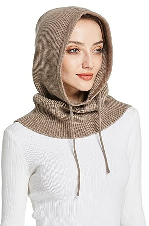 Facecozy Mütze Damen Winter, Strickmützen Warme Kapuzen Schal für Frauen Sturmhauben Beanie Wintermützen (Camel)