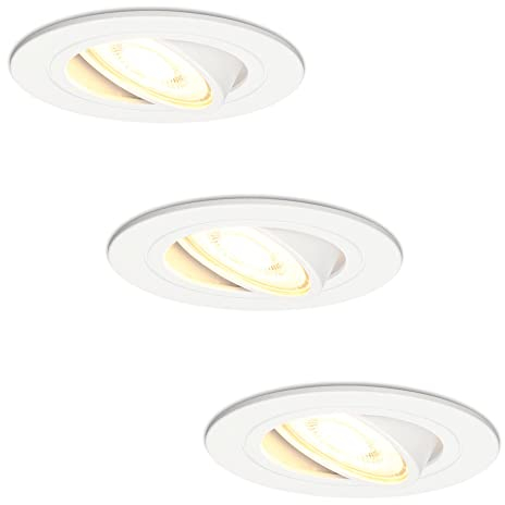 HOFTRONIC - LED Einbaustrahler 230V Schwenkbar Dimmbar Weiß Warmweiß Lichtfarbe 3er set Deckeneinbauleuchte 3x400 Lumen Einbauspots IP20 für innenbereich - Deckeneinbaustrahler, Wohnzimmer und Büro