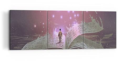 Mehrteilige Bilder auf Leinwand 120x40cm Leinwandbild Fantasy Buch Groß Wanddeko Bild Schlafzimmer Set 3 teilige Wandbilder Dekoration Wohnzimmer Wall Decor Canvas Wand Kunstdruck Art CA120x40-4010
