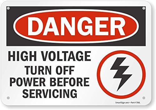 SmartSign Schild mit Aufschrift Danger - High Voltage, Turn Off Power Before Servicing, Kunststoff, 17,8 x 25,4 cm