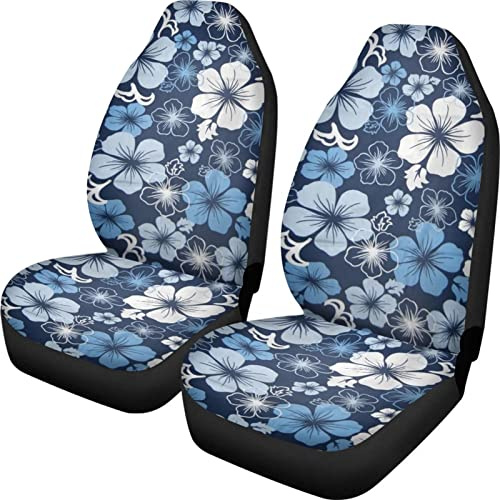 Dreaweet Autositzbezüge für Vordersitze, Motiv: Hawaii-Aloha-Druck mit weißer Hibiskusblüte, komplettes Set mit 2 Stück, universal, langlebig, Schalensitzbezug für Auto, SUV, Auto