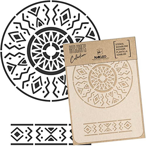 NAKLEO Malschablone für Handwerk A4 21x30cm, Afrikanisches Mandala Ornament Muster, Wiederverwendbare Kunststoff DIY & Scrapbooking Zeichenschablone, Decoupage Kunst Vorlage, Wand Stoff Möbel Holz