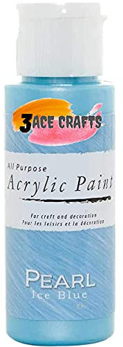 3 Ace Crafts Pack of 1 – Pearl Ice Blue - Acrylic Paint 59ml Craft Decoration Kids, Garden Furniture Ornament, Outdoor Wood Paint, Air Drying, Modelling Clay Palette, Plastic, Canvas Board, Paper