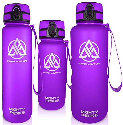 MIGHTY PEAKS Tritan Sport-Trinkflasche Kinder 500-ml 0.5l 0,5l Fruchteinsatz, Fruchtsieb Trink-Flasche mit Früchtebehälter-BPA frei Lila - Wasserflasche 500ml
