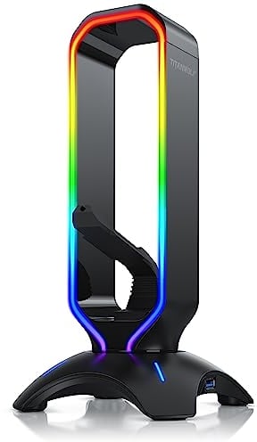 Titanwolf - Kopfhörerständer LED inkl. USB Hub - Gaming Kopfhörer Ständer mit 2 x USB 3.2 Gen1 Hub und Mausbungee - 3in1 - 6 RGB Farben – Farbwechselmodus – Headset Headphone stand - LED Design
