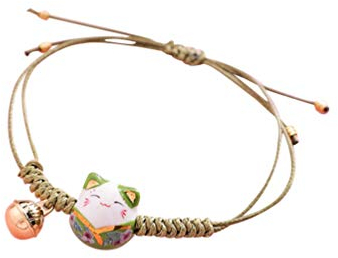 Happyyami Glückliche Katze Armband Nette Feng Shui Maneki Neko String Armband Einstellbar Gute Luck String Geflochtene Perlen Glocke Handgelenk Kette Neue Jahr Geburtstag Mutter Tag