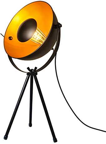BarcelonaLED Tischleuchte, Vintage-Stativ, Schwarz und Gold, nordisch, Retro, industriell, mit Schalter, E14 LED-Fassung für Wohnzimmer, Nachttisch