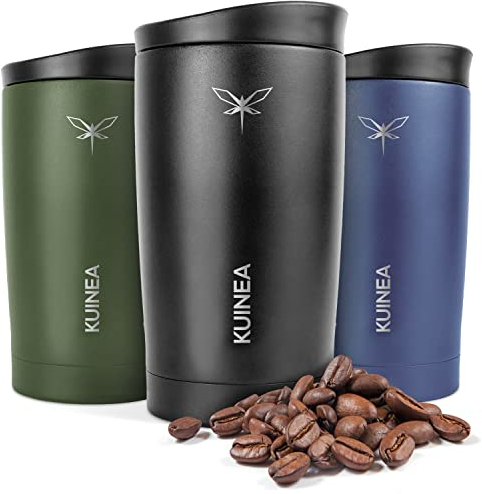 KUINEA Kaffeebecher To Go 350ml [100% auslaufsicher] Edelstahl Thermobecher Kaffee, bis 6h warm, Coffee To Go Becher mit hygienischem Spezial-Verschluss, Travel Mug für Kaffee & Tee, BPA-frei, schwarz