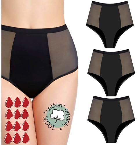 NoBlood Perioden Unterwäsche = 2-3 Tampons - Waschbar - Baumwolle - Ökologisch - Menstruation - Unterwäsche für die Periode - Periodenslips - Absorbierend - Mädchen Damen - XXS / 4XL (Eleen-Pack, L)