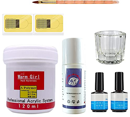Clear Acrylic Powder and Liquid Set Acrylic Nail Kit, Clear Acrylic Powder 120g Acrylic Liquid Monomer 75ml Nail Dehydrator & Nail Primer for Doing Acrylic Nails