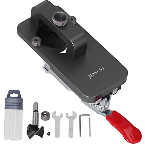35mm Concealed Hinge Jig with Clamp and Forstner Drill Bit, Cabinet Hinge Hole Puncher Woodworking Hinge Installation Tools for Kitchen and Cupboard